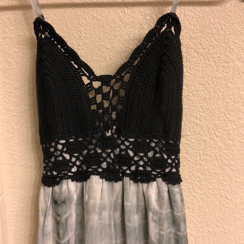 Xhileration tie dye crochet trim maxi dress xs